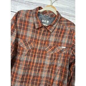 Columbia Men Shirt XL Red Gray Plaid Roll Tab Omni Shade Nylon Vent Fishing Camp
